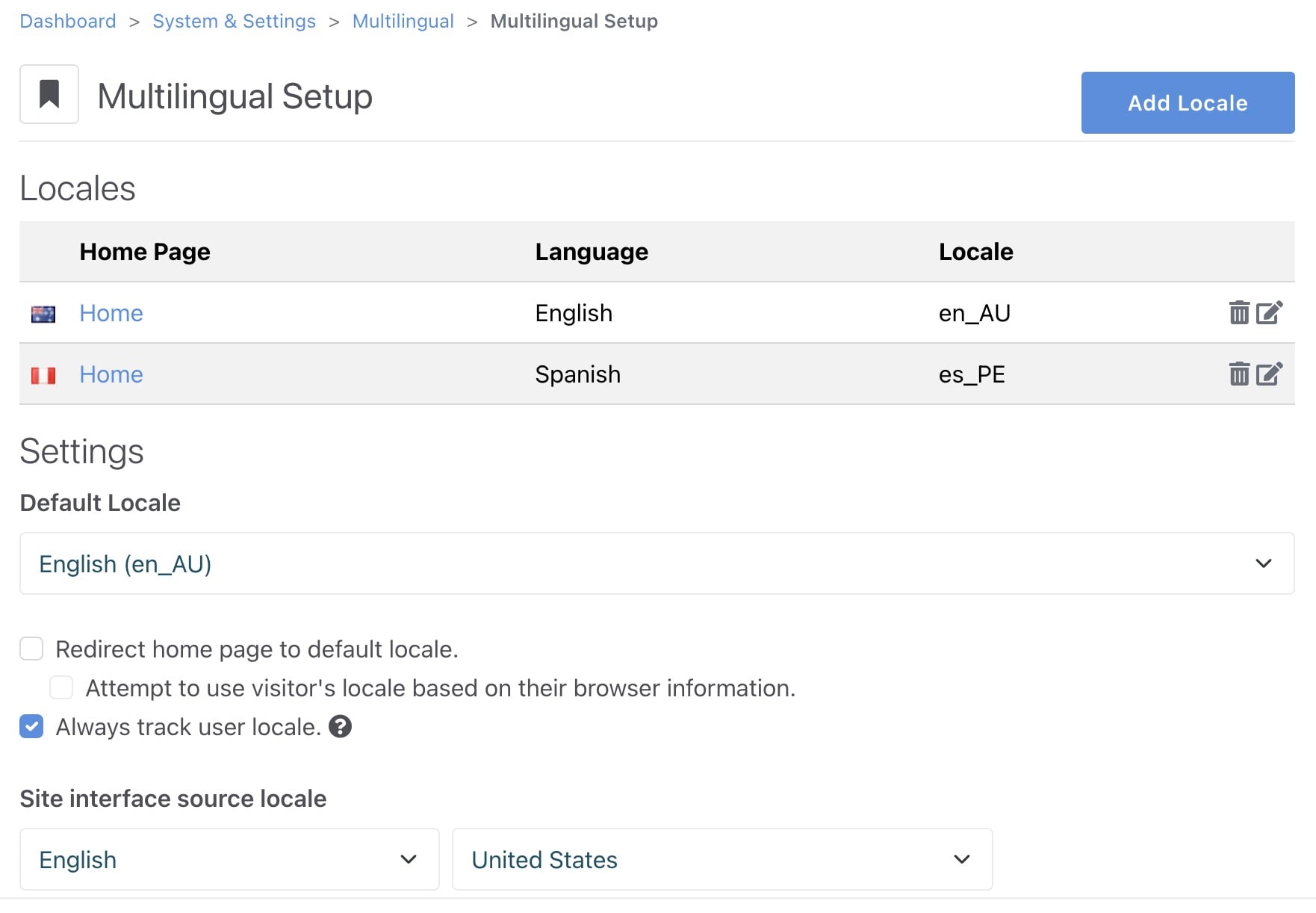 Multilingual configuration in Dashboard