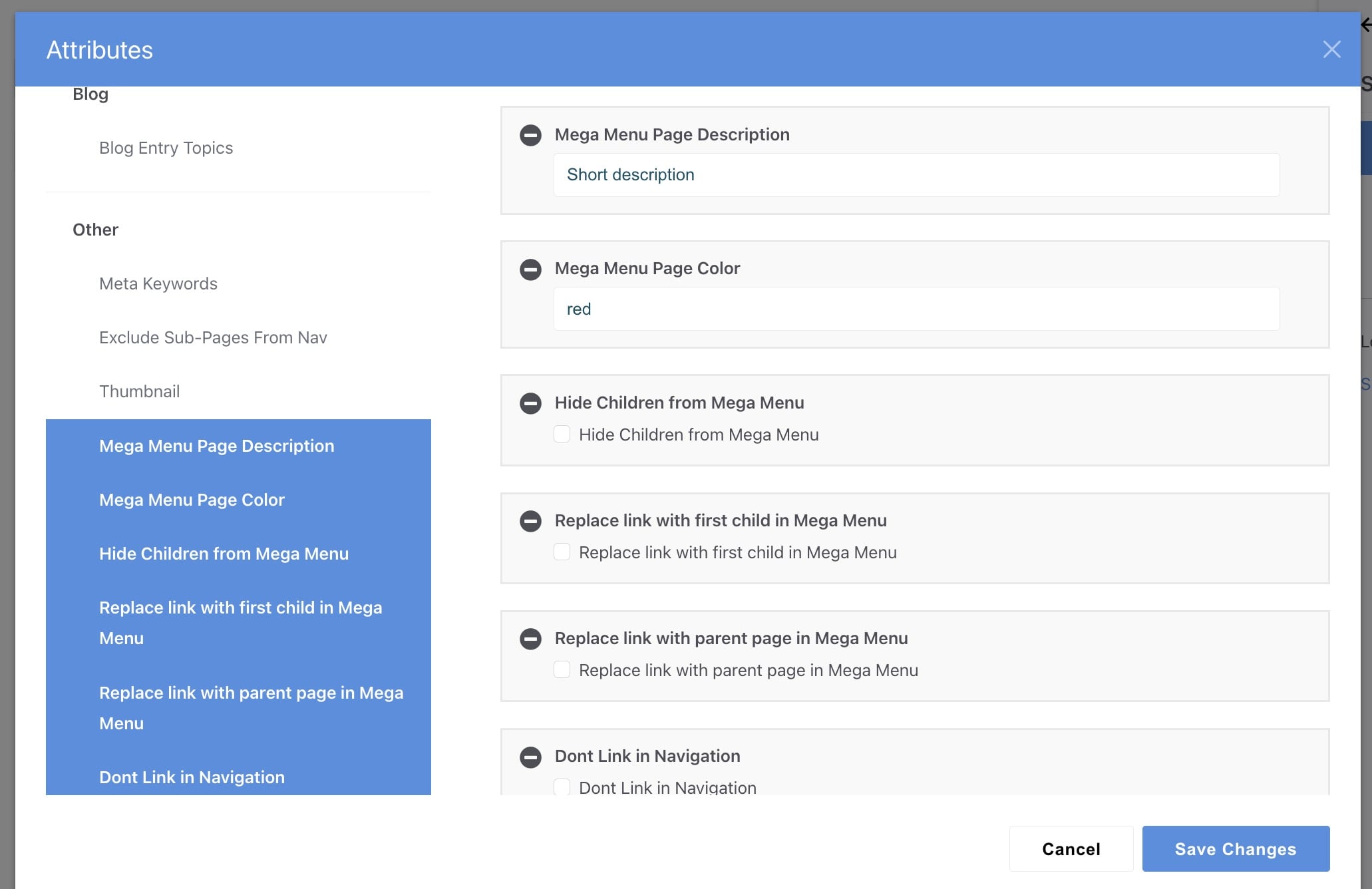Page attributes